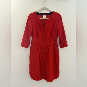 Maeve Anthropologie Red Button Front Dress Size Small